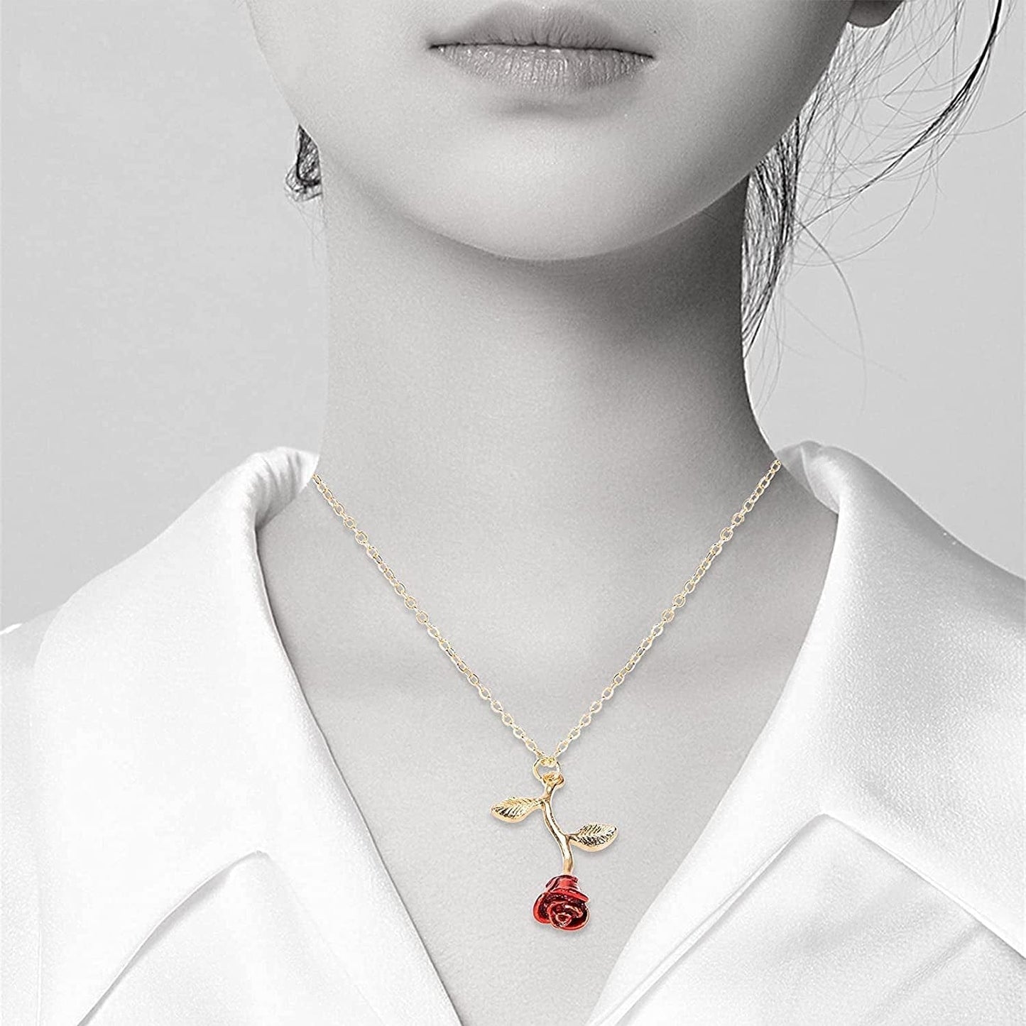 18K Gold and Silver Necklaces Women Personalized Long Necklaces for Women Gold Necklace Rose Pendant Flower Jewelry for Girl Teen Women Wife Girlfriend Friends Gift Original by