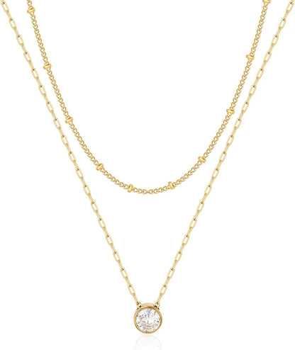 18K Gold Plated Chain Layered Necklaces for Women Statement Chain Pendant Necklace Set Dainty Layered Chain Y Pendant Necklaces for Women Girls Crystal&Bead Gold