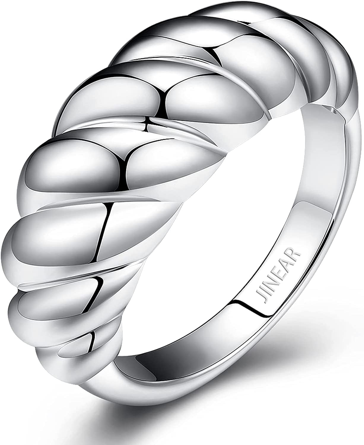 18K Gold Plated Croissant Braided Twisted Signet Chunky Dome Ring Stacking Star Band for Women and Men Statement Wedding Ring Minimalist Jewelry Size 5 to 10 Croissant ring-Silver / 10