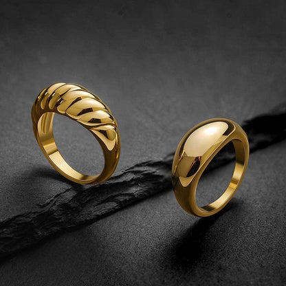 18K Gold Plated Croissant Braided Twisted Signet Chunky Dome Ring Stacking Star Band for Women and Men Statement Wedding Ring Minimalist Jewelry Size 5 to 10