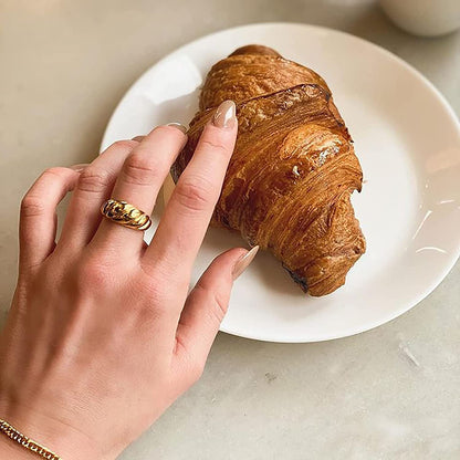 18K Gold Plated Croissant Braided Twisted Signet Chunky Dome Ring Stacking Star Band for Women and Men Statement Wedding Ring Minimalist Jewelry Size 5 to 10