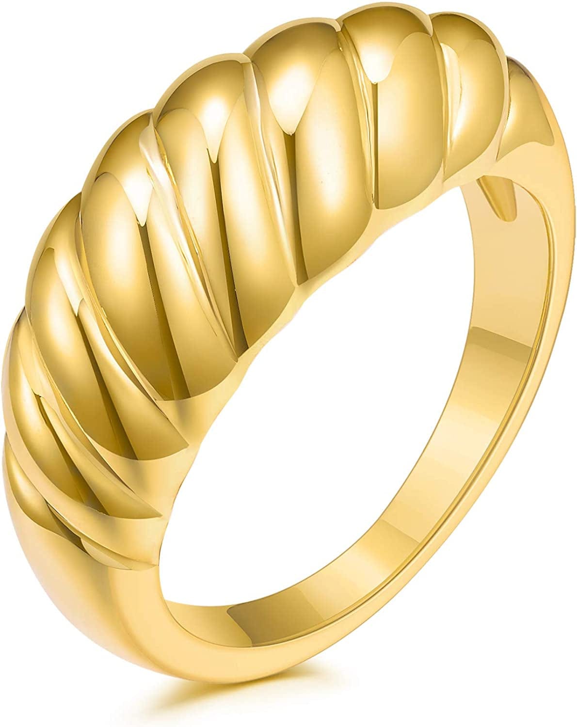 18K Gold Plated Croissant Braided Twisted Signet Chunky Dome Ring Stacking Star Band for Women and Men Statement Wedding Ring Minimalist Jewelry Size 5 to 10 Croissant ring-Gold / 10
