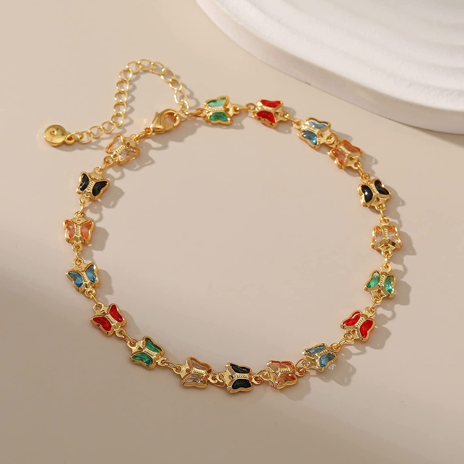 18K Gold Plated Evil Eye/Lucky Elephant/Butterfly/Hand of Fatima Anklet Cross/Tree of Life/Sun Moon Stars/Cubic Zirconia Ankle Bracelets for Women Apparel & Accessories > Jewelry > Anklets Yumikoo   