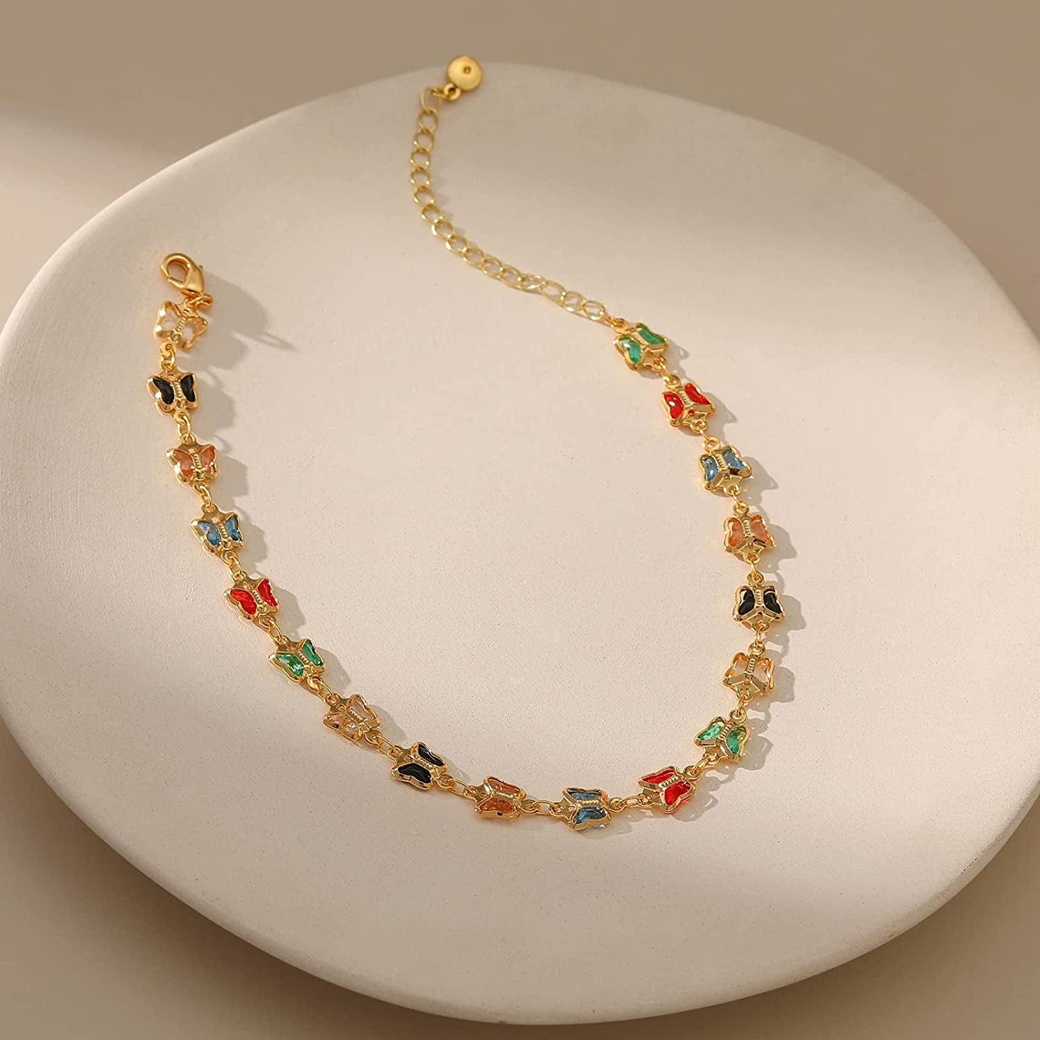 18K Gold Plated Evil Eye/Lucky Elephant/Butterfly/Hand of Fatima Anklet Cross/Tree of Life/Sun Moon Stars/Cubic Zirconia Ankle Bracelets for Women Apparel & Accessories > Jewelry > Anklets Yumikoo   