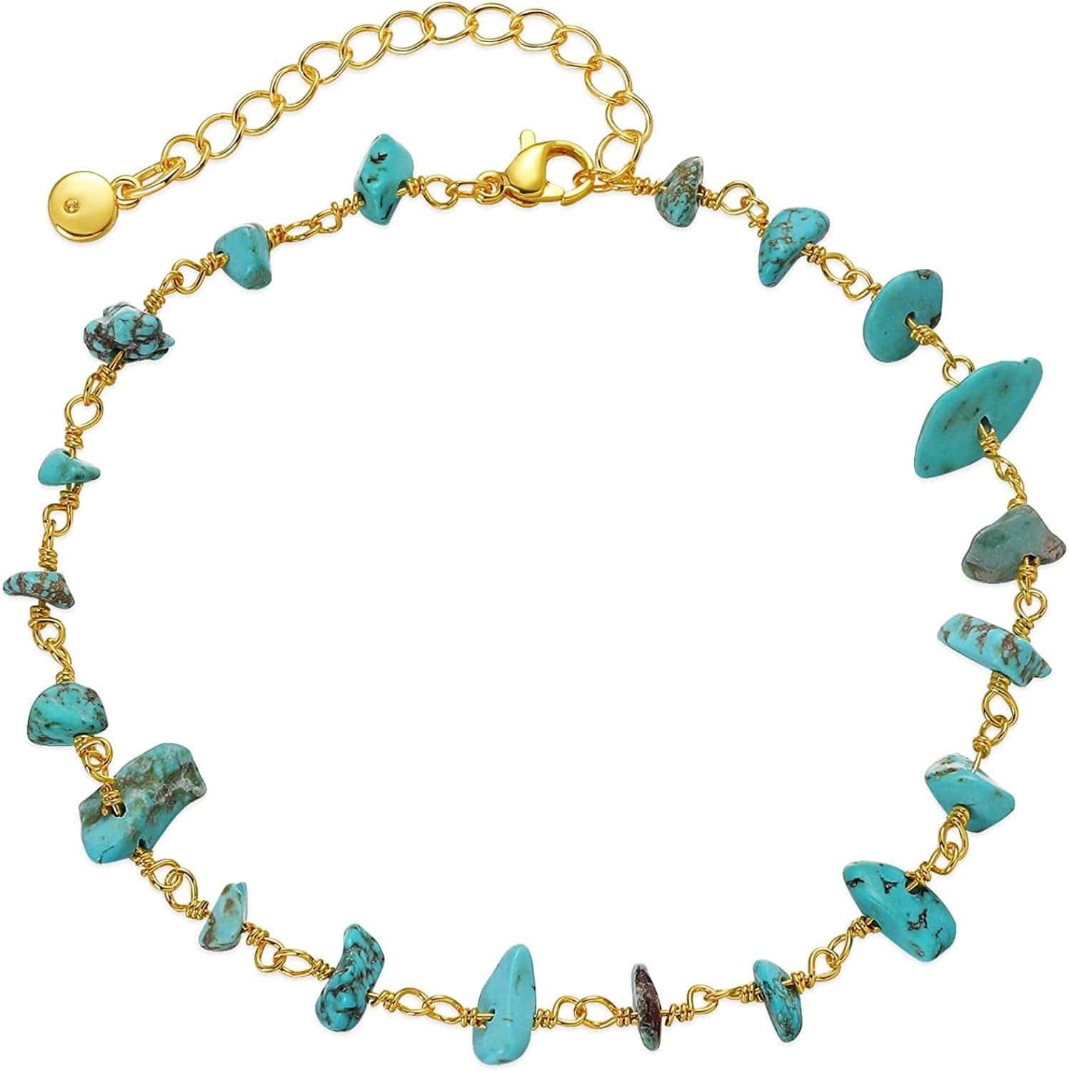 18K Gold Plated Evil Eye/Lucky Elephant/Butterfly/Hand of Fatima Anklet Cross/Tree of Life/Sun Moon Stars/Cubic Zirconia Ankle Bracelets for Women Apparel & Accessories > Jewelry > Anklets Yumikoo Turquoise Anklet  