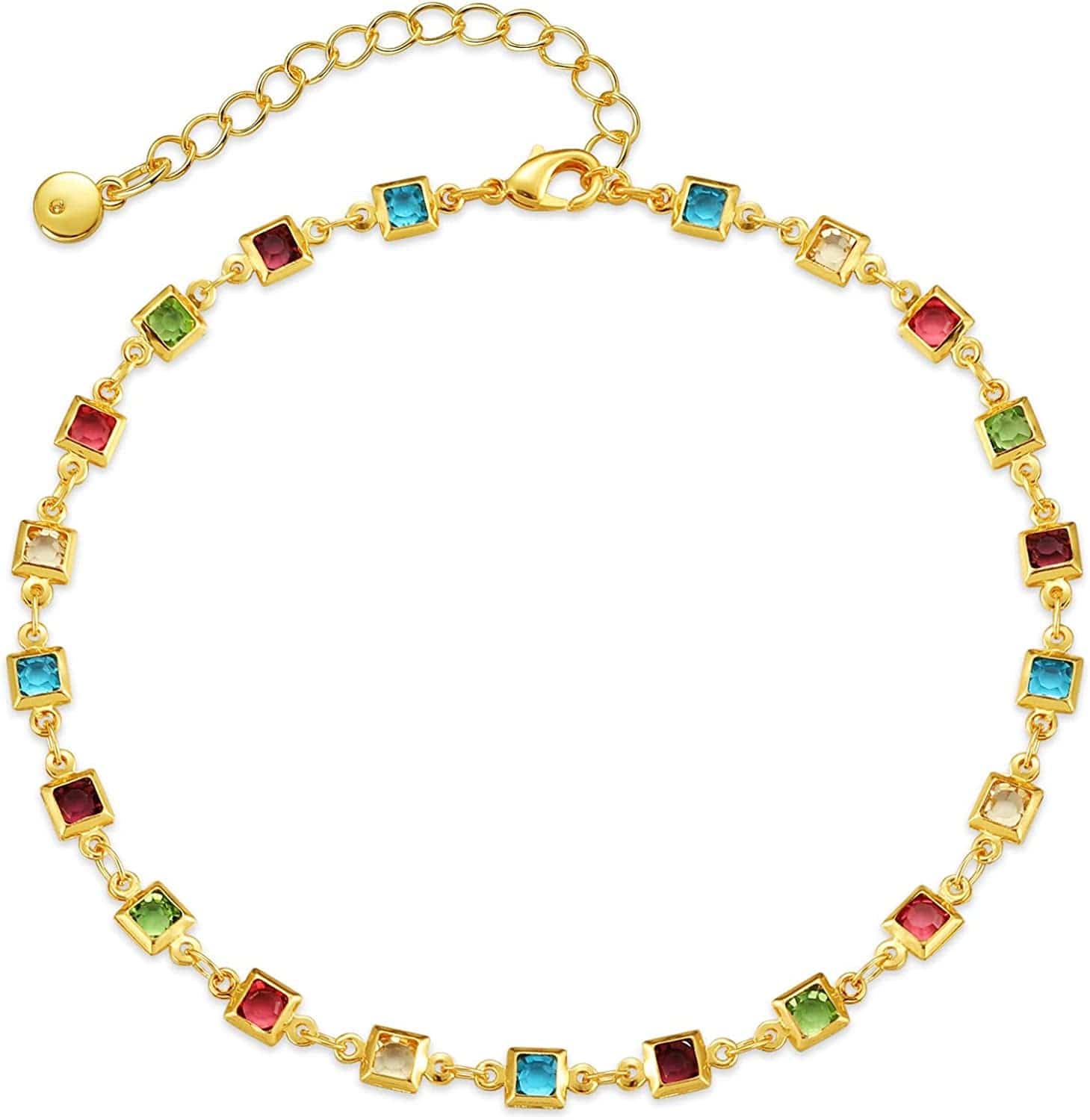 18K Gold Plated Evil Eye/Lucky Elephant/Butterfly/Hand of Fatima Anklet Cross/Tree of Life/Sun Moon Stars/Cubic Zirconia Ankle Bracelets for Women Apparel & Accessories > Jewelry > Anklets Yumikoo Multi Color Cubic Zirconia Anklet  