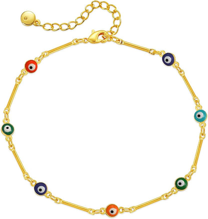 18K Gold Plated Evil Eye/Lucky Elephant/Butterfly/Hand of Fatima Anklet Cross/Tree of Life/Sun Moon Stars/Cubic Zirconia Ankle Bracelets for Women Apparel & Accessories > Jewelry > Anklets Yumikoo Evil Eye Bamboo Joint Anklet  