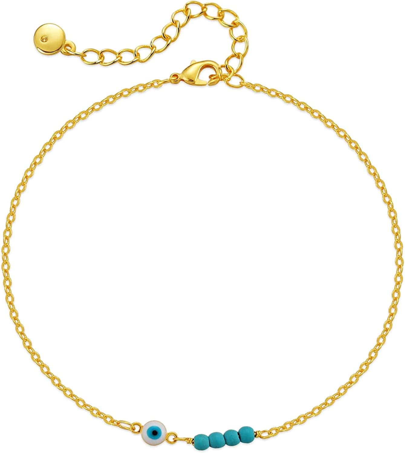 18K Gold Plated Evil Eye/Lucky Elephant/Butterfly/Hand of Fatima Anklet Cross/Tree of Life/Sun Moon Stars/Cubic Zirconia Ankle Bracelets for Women Apparel & Accessories > Jewelry > Anklets Yumikoo Evil Eye Turquoise Anklet  