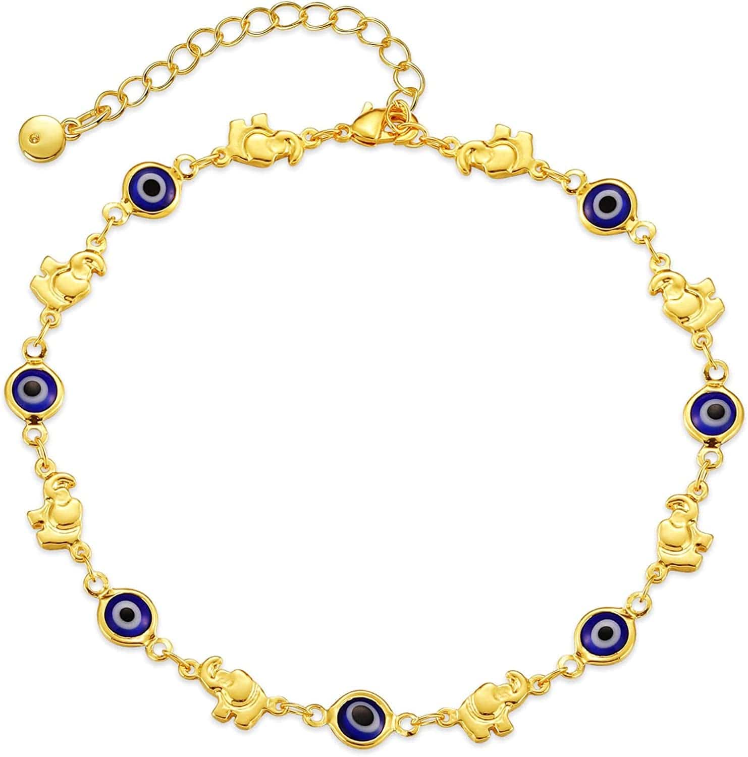 18K Gold Plated Evil Eye/Lucky Elephant/Butterfly/Hand of Fatima Anklet Cross/Tree of Life/Sun Moon Stars/Cubic Zirconia Ankle Bracelets for Women Apparel & Accessories > Jewelry > Anklets Yumikoo Evil Eye Lucky Elephant Anklet  