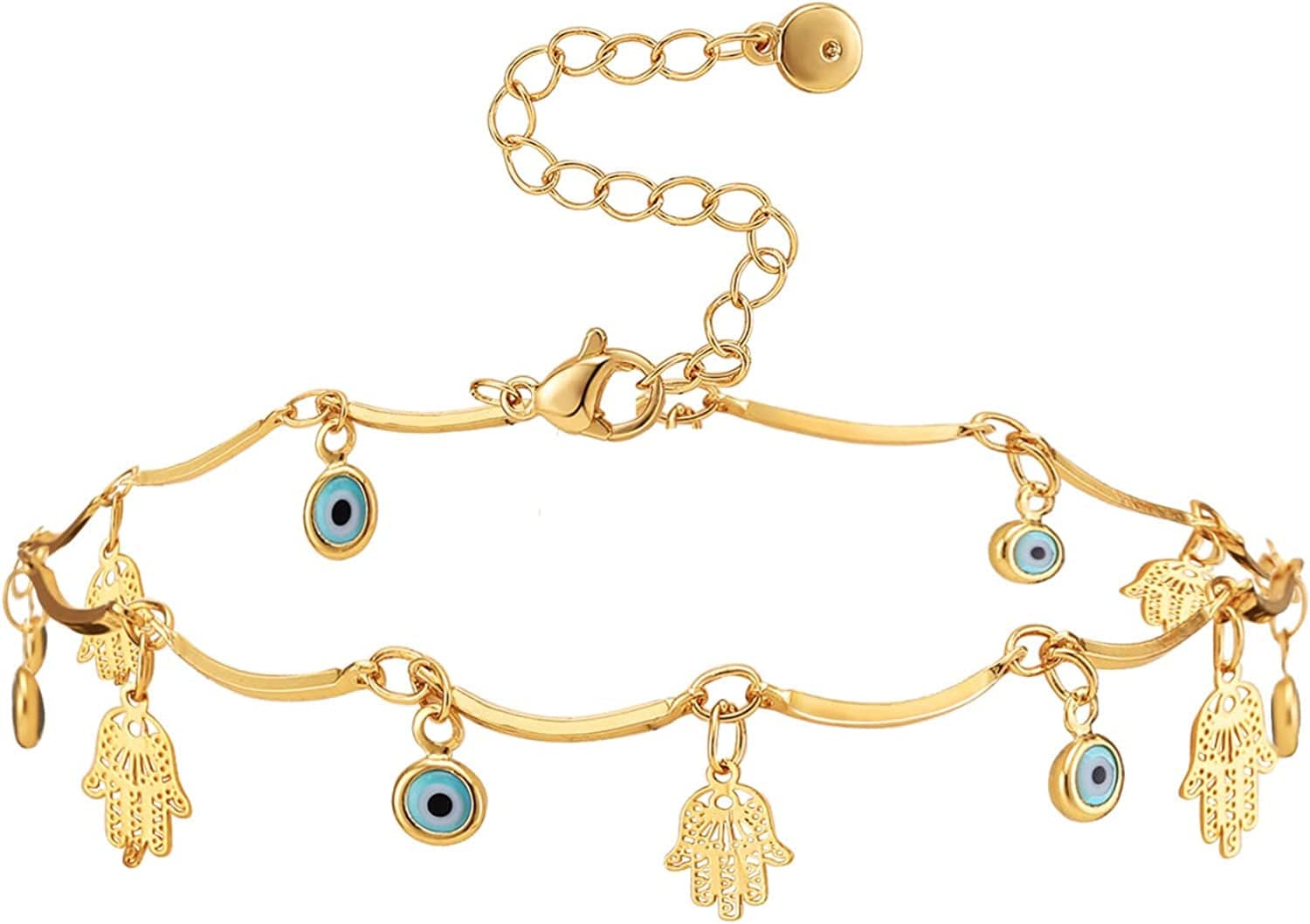 18K Gold Plated Evil Eye/Lucky Elephant/Butterfly/Hand of Fatima Anklet Cross/Tree of Life/Sun Moon Stars/Cubic Zirconia Ankle Bracelets for Women Apparel & Accessories > Jewelry > Anklets Yumikoo Evil Eye Hand of Fatima Anklet  