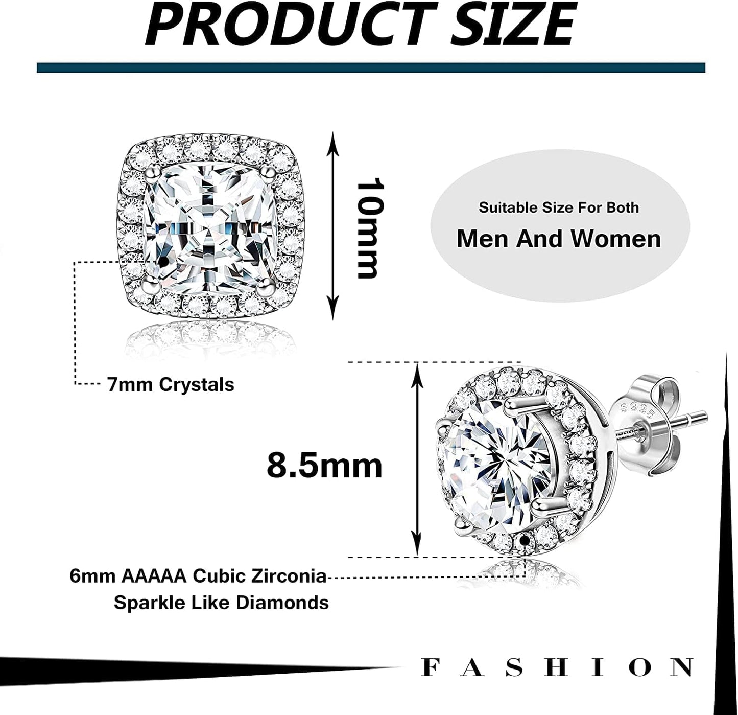 18K Gold Plated Halo Stud Earrings 925 Sterling Silver Cubic Zirconia Stud Earrings round Square Diamonique Stud Earrings Set for Women Men