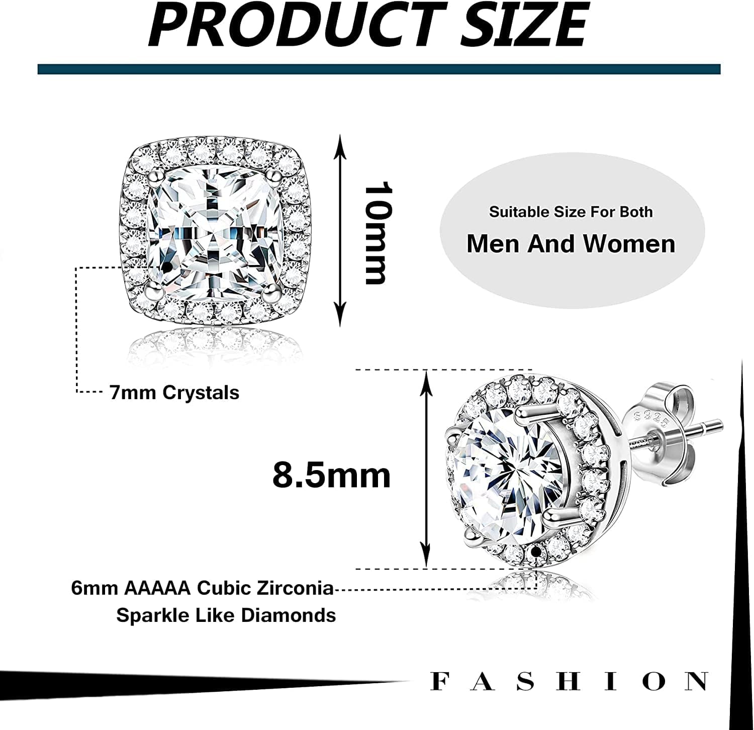 18K Gold Plated Halo Stud Earrings 925 Sterling Silver Cubic Zirconia Stud Earrings round Square Diamonique Stud Earrings Set for Women Men