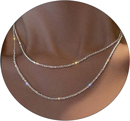 18K Gold Plated Herringbone Choker Necklaces Double Layered Snake Chain Necklace Trible Layering Figaro Paper Clip Chain Link Necklace Set Shiny Twisted Rope Chain Necklace for Women