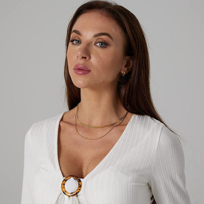 18K Gold Plated Herringbone Choker Necklaces Double Layered Snake Chain Necklace Trible Layering Figaro Paper Clip Chain Link Necklace Set Shiny Twisted Rope Chain Necklace for Women