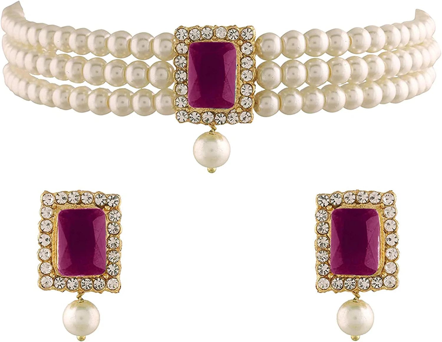 18K Gold Plated Indian Wedding Handcrafted Beaded Emerald Choker with Earrings for Women/Girls Ruby Rani