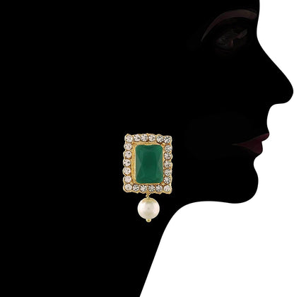 18K Gold Plated Indian Wedding Handcrafted Beaded Emerald Choker with Earrings for Women/Girls