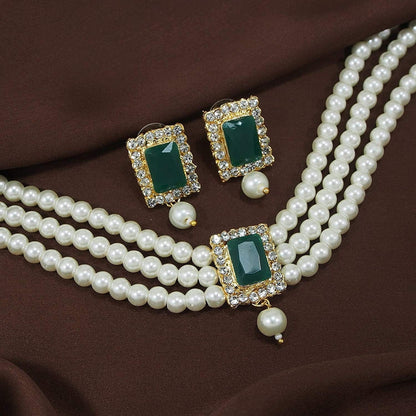 18K Gold Plated Indian Wedding Handcrafted Beaded Emerald Choker with Earrings for Women/Girls