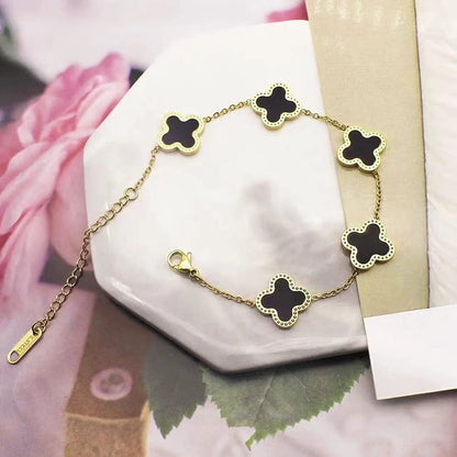 18K Gold Plated Lucky Clover Sets Bracelets Earring Necklace Pendant for Women Fashion Cute Simple Jewelry Womens Girls Gift