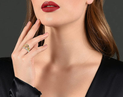 18K Gold Plated Yellow & Rose Color Lady of Guadalupe Virgin Mary with round Cut Cubic Zirconia Women'S Girl'S Religious Crown Ring
