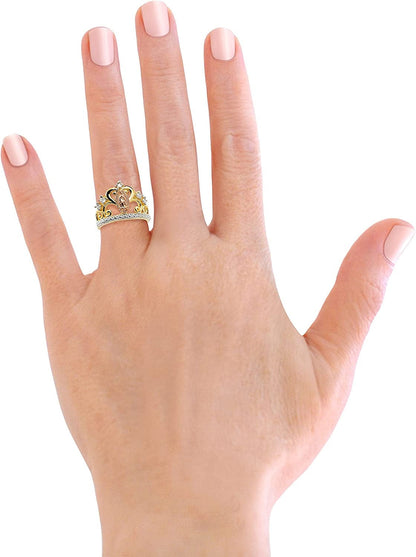 18K Gold Plated Yellow & Rose Color Lady of Guadalupe Virgin Mary with round Cut Cubic Zirconia Women'S Girl'S Religious Crown Ring