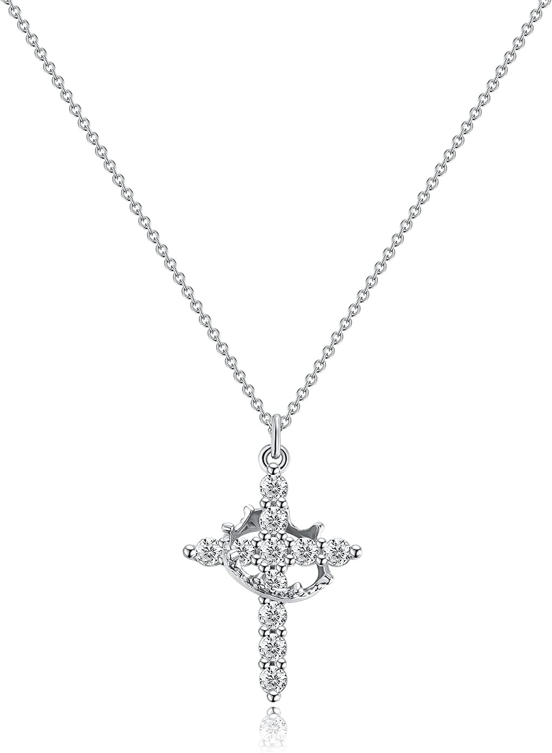 18K Gold/Silver Plated Simple Evil Eye Turquoise Cross Pendant Choker Necklace Simple Tiny Necklace for Women Girls cross with crown silver