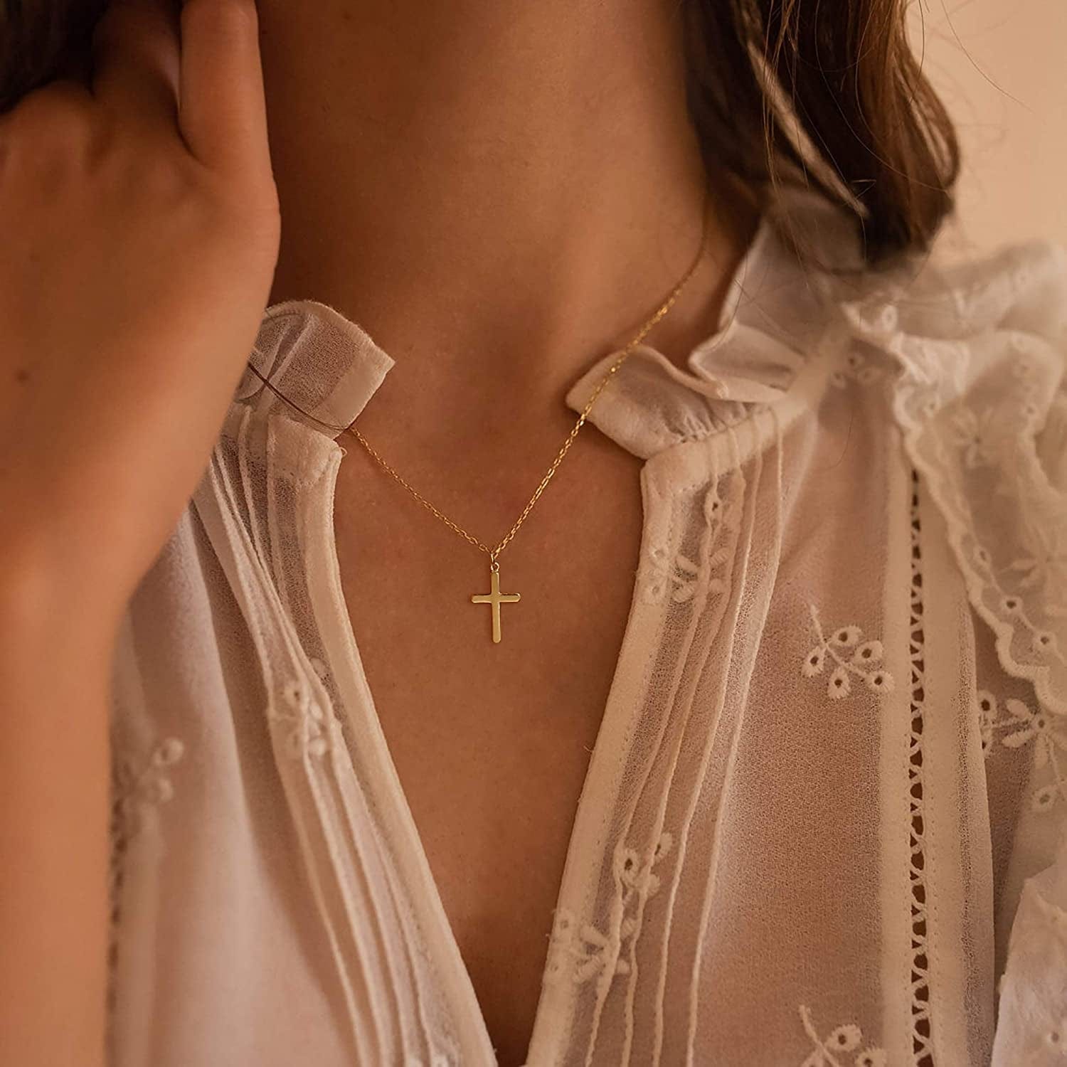 18K Gold/Silver Plated Simple Evil Eye Turquoise Cross Pendant Choker Necklace Simple Tiny Necklace for Women Girls