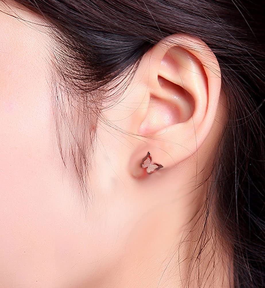 18K Rose Gold Butterfly Stud Earrings Necklace Set for Women