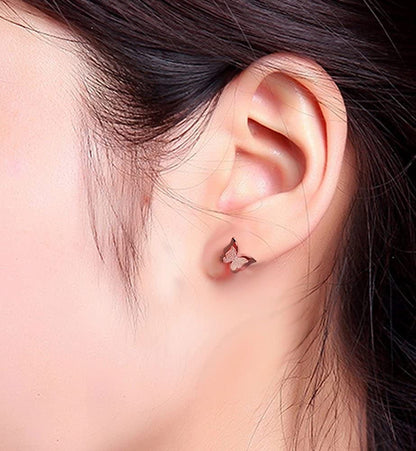 18K Rose Gold Butterfly Stud Earrings Necklace Set for Women