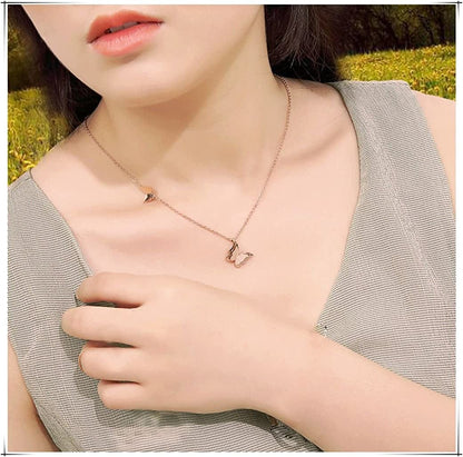 18K Rose Gold Butterfly Stud Earrings Necklace Set for Women