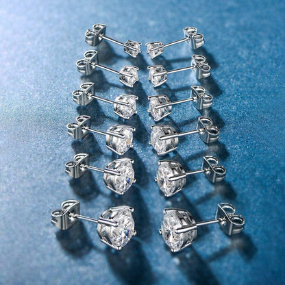 18K White Gold Plated 4 Pong round Clear Cubic Zirconia Stud Earring Pack of 6 Pairs (6 Pairs) Apparel & Accessories > Jewelry > Earrings MDFUN   