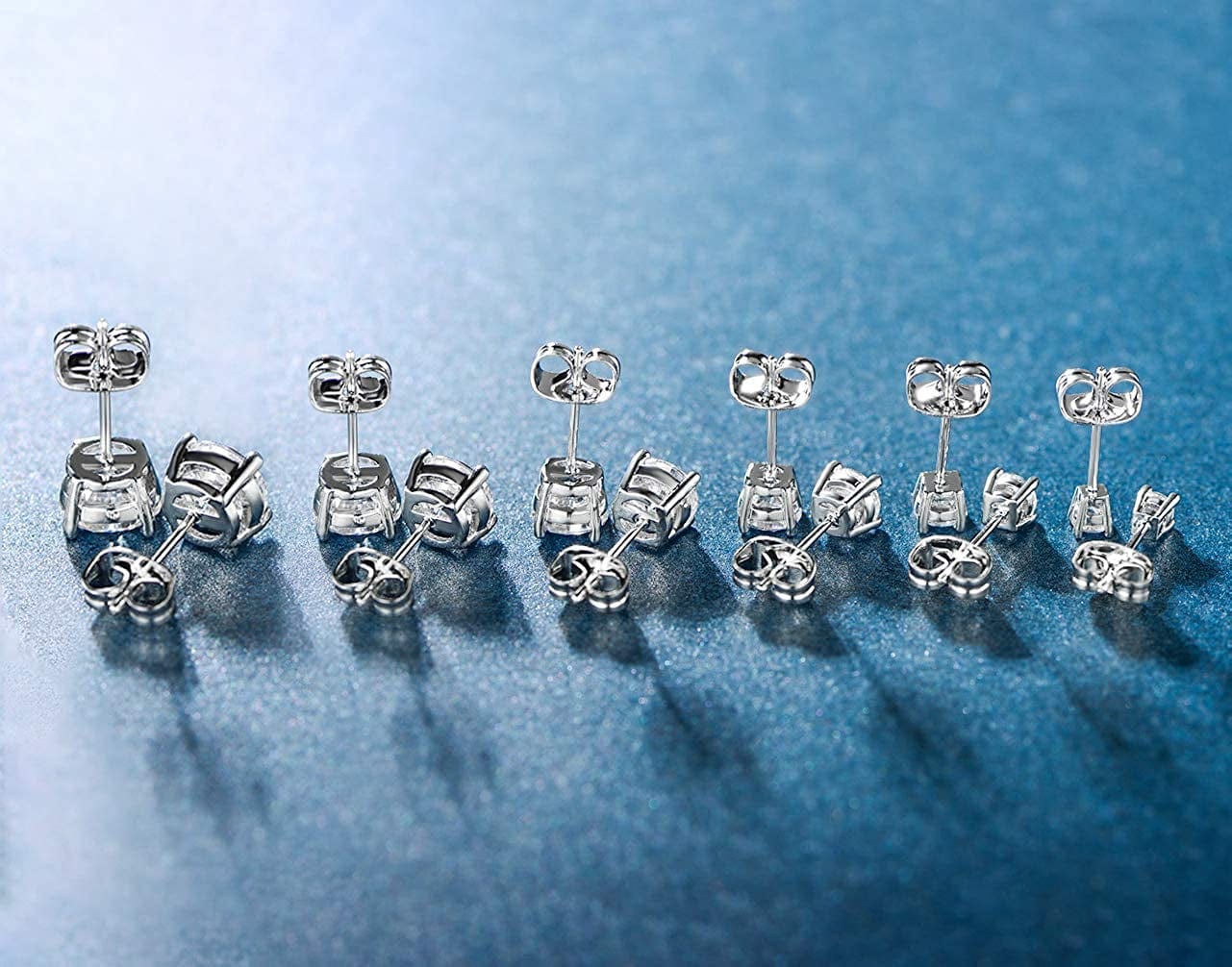 18K White Gold Plated 4 Pong round Clear Cubic Zirconia Stud Earring Pack of 6 Pairs (6 Pairs) Apparel & Accessories > Jewelry > Earrings MDFUN   