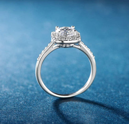 18K White Gold Plated Cubic Zirconia Promise Halo Engagement Promise Eternity Ring for Women