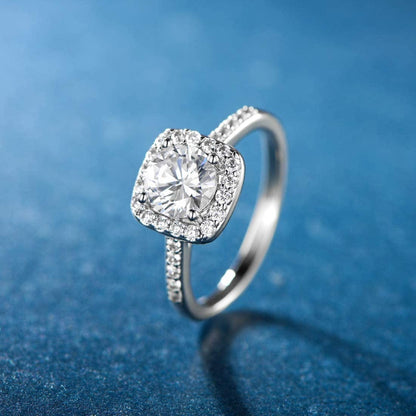 18K White Gold Plated Cubic Zirconia Promise Halo Engagement Promise Eternity Ring for Women