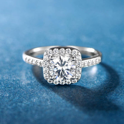 18K White Gold Plated Cubic Zirconia Promise Halo Engagement Promise Eternity Ring for Women