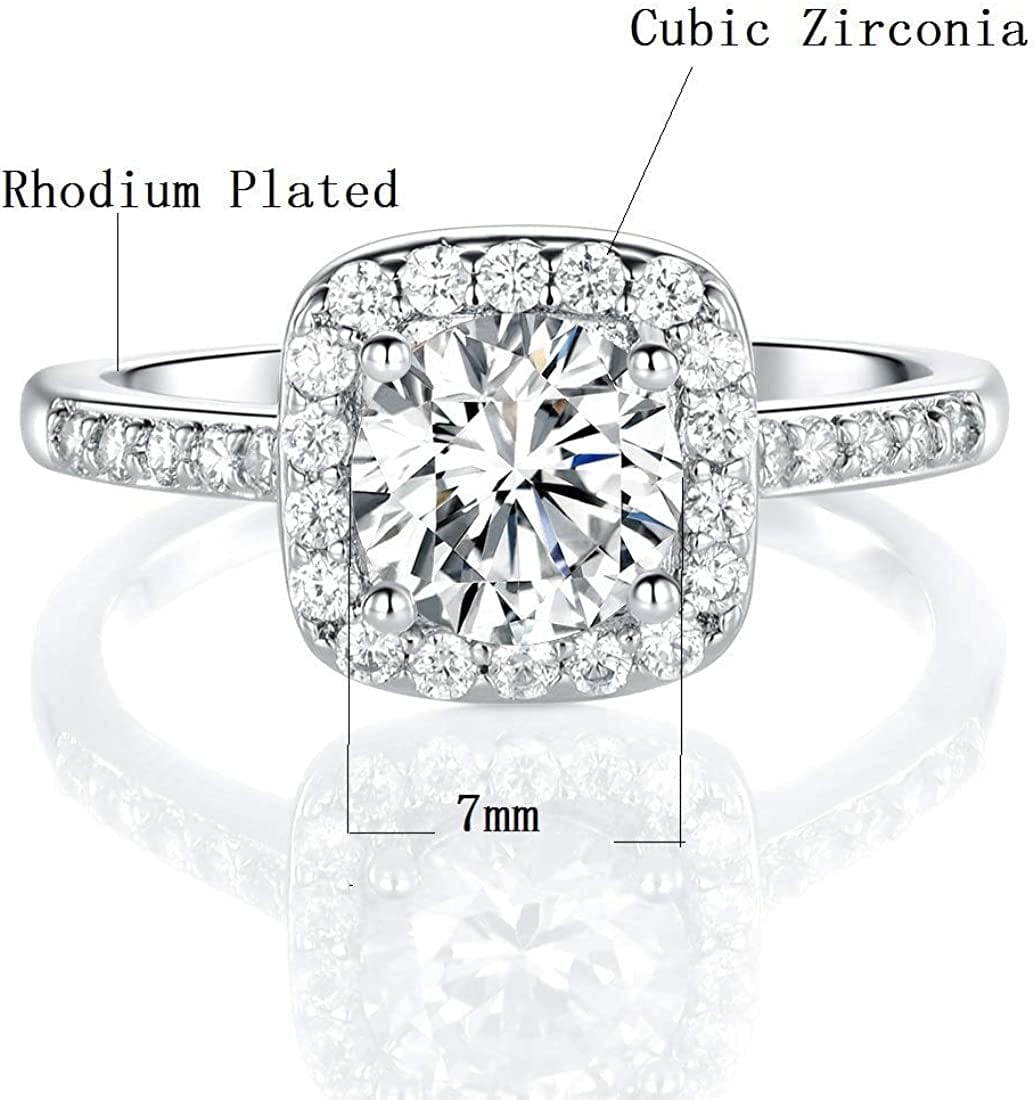 18K White Gold Plated Cubic Zirconia Promise Halo Engagement Promise Eternity Ring for Women