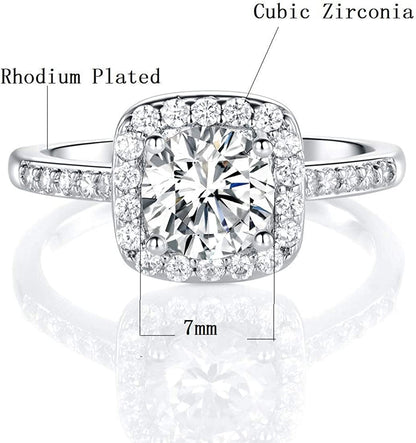 18K White Gold Plated Cubic Zirconia Promise Halo Engagement Promise Eternity Ring for Women