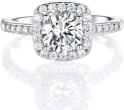 18K White Gold Plated Cubic Zirconia Promise Halo Engagement Promise Eternity Ring for Women Brass / 6.5
