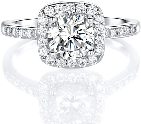 18K White Gold Plated Cubic Zirconia Promise Halo Engagement Promise Eternity Ring for Women Brass / 6.5