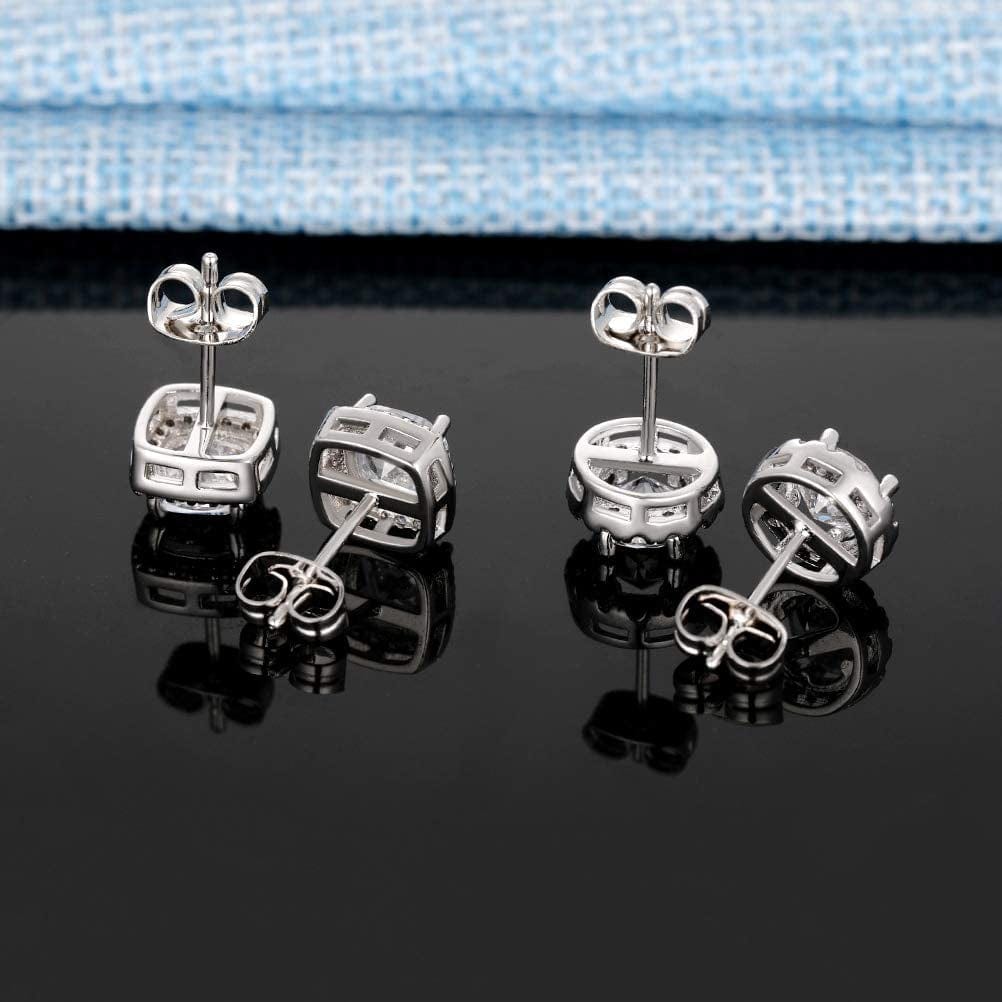 18K White Gold Plated round Square Cubic Zirconia Simulated Diamond Halo Stud Earrings (2 Pairs) Apparel & Accessories > Jewelry > Earrings OPOMOMO   