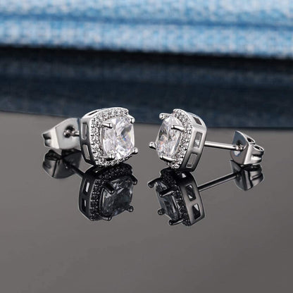 18K White Gold Plated round Square Cubic Zirconia Simulated Diamond Halo Stud Earrings (2 Pairs) Apparel & Accessories > Jewelry > Earrings OPOMOMO   