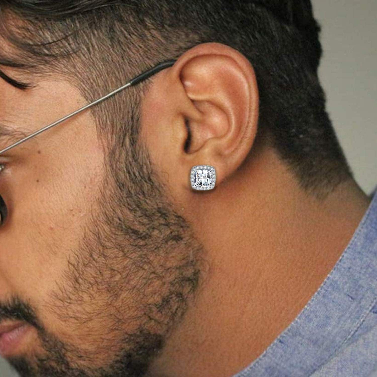 18K White Gold Plated round Square Cubic Zirconia Simulated Diamond Halo Stud Earrings (2 Pairs) Apparel & Accessories > Jewelry > Earrings OPOMOMO   