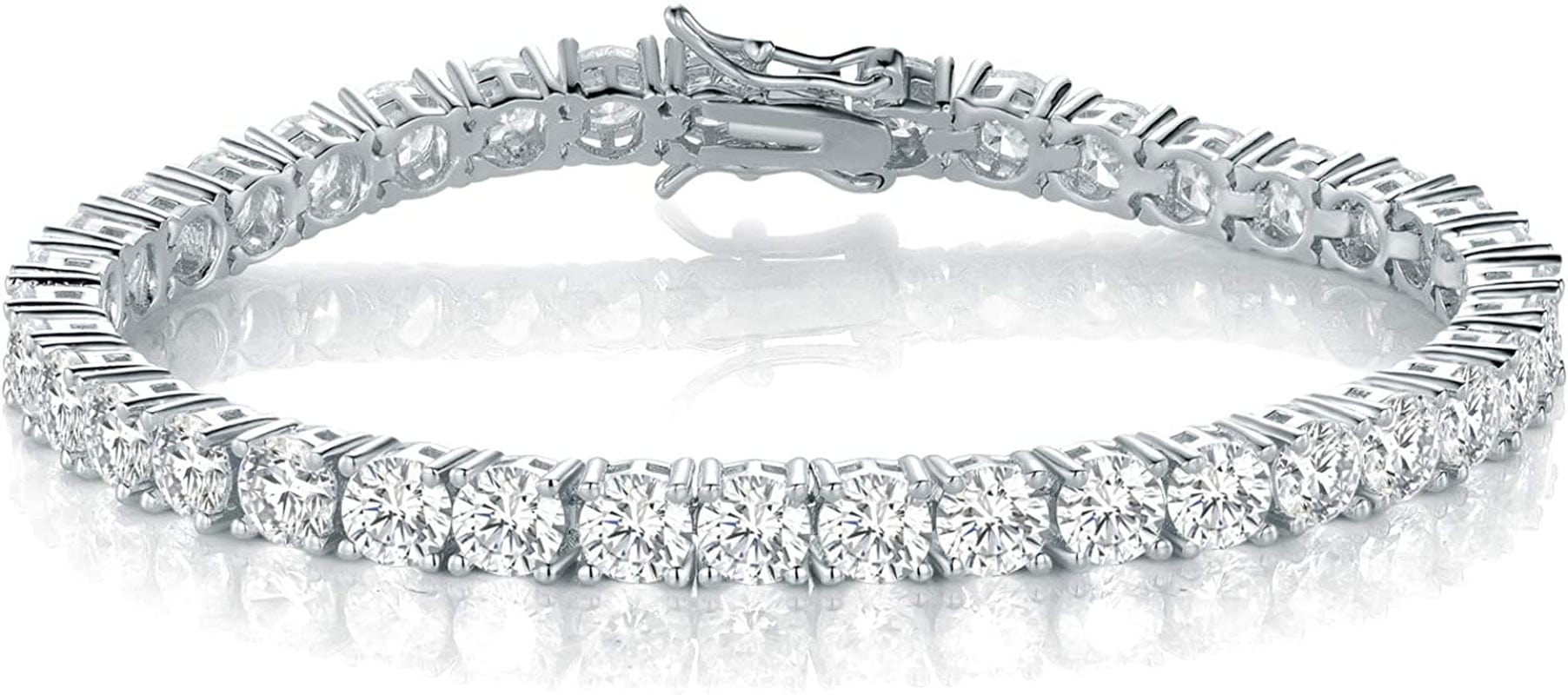 18K White Gold Plated Tennis Necklace/Bracelet/Earrings/Band Ring Sets Hypoallergenic Jewelry Pack of 4