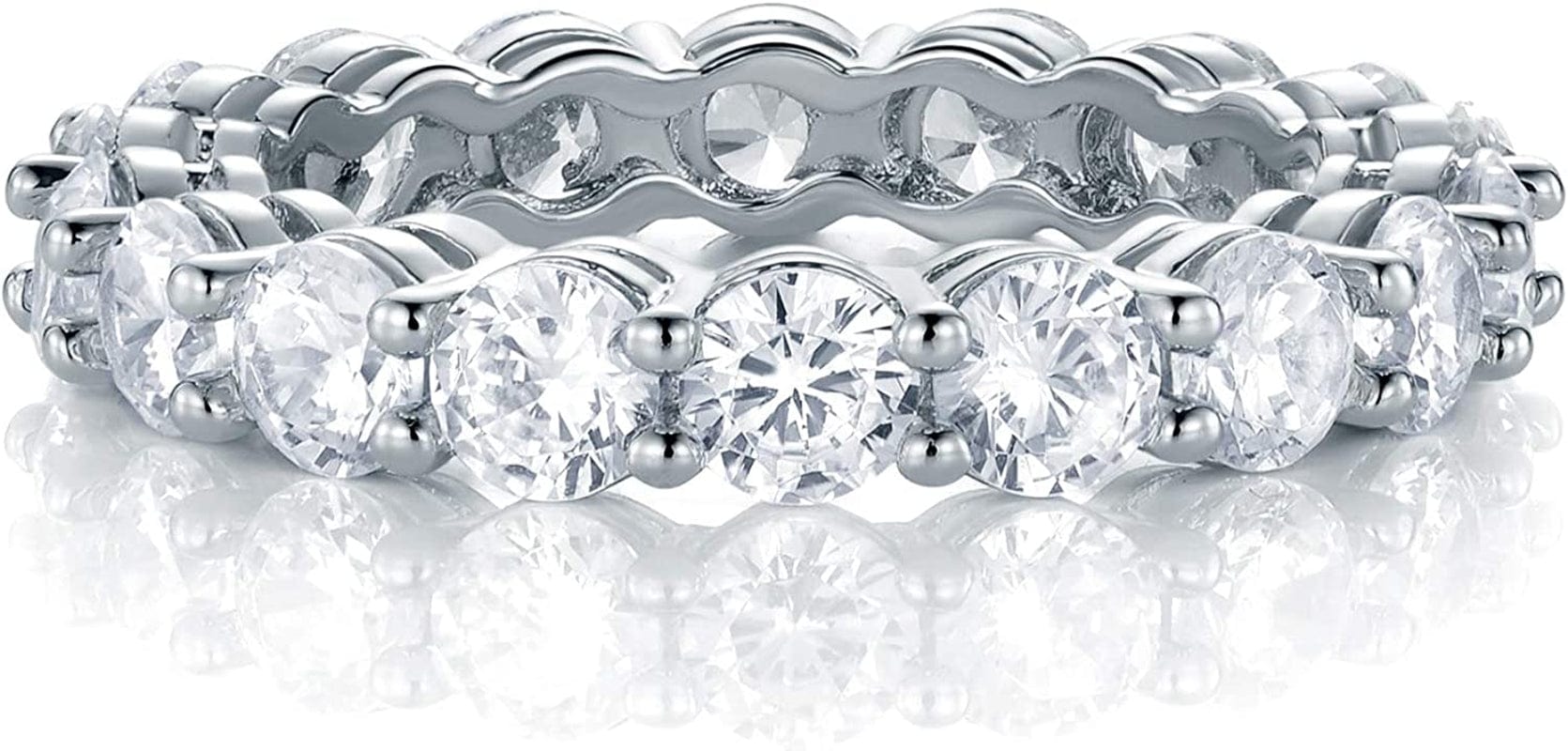 18K White Gold Plated Tennis Necklace/Bracelet/Earrings/Band Ring Sets Hypoallergenic Jewelry Pack of 4