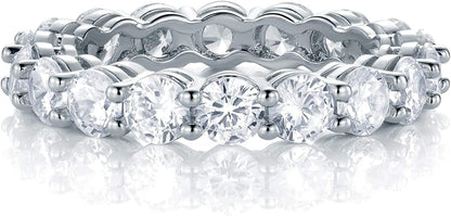 18K White Gold Plated Tennis Necklace/Bracelet/Earrings/Band Ring Sets Hypoallergenic Jewelry Pack of 4