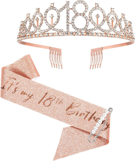 18Th Birthday Sash and Tiara for Girls, Rose Gold Birthday Sash Crown 18 & Fabulous Sash and Tiara for Girls, 18Th Birthday Gifts for Happy 18Th Birthday Party Favor Supplies Apparel & Accessories > Clothing Accessories > Sashes BRT Bearingshui   