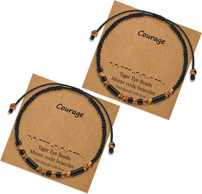 Morse Code Bracelets for Women Gifts, Adjustable 2Pcs Tiger Eye Beads Friendship Bracelets Gifts for Best Friend Women Girls Sister Funny Inspirational Birthday Friendship Gifts for Women Jewelry Apparel & Accessories > Jewelry > Bracelets MONOZO Courage  