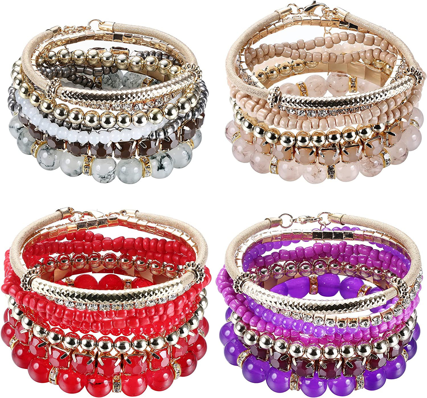 MILACOLATO 2-4 Sets Beaded Bracelets for Women Stackable Bracelets Aesthetic Stretch Multilayered Bracelets Set Bohemian Bracelet Apparel & Accessories > Jewelry > Bracelets Milacolato 4 set bracelets-C  