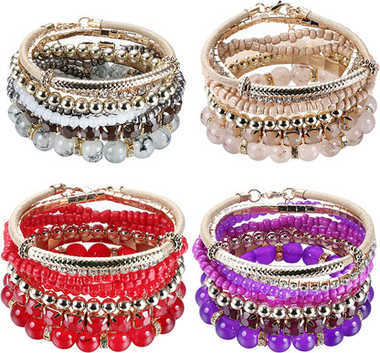 MILACOLATO 2-4 Sets Beaded Bracelets for Women Stackable Bracelets Aesthetic Stretch Multilayered Bracelets Set Bohemian Bracelet Apparel & Accessories > Jewelry > Bracelets Milacolato 4 set bracelets-C  