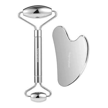 Supergiant Stainless Steel Face Roller and Gua Sha Set Facial Roller Massager Skin Care Roller Tools for Face Eyes Neck, Relieve Fine Lines and Wrinkles with Travel Pouch Health & Beauty > Personal Care > Cosmetics > Cosmetic Tools > Skin Care Tools Supergiant   