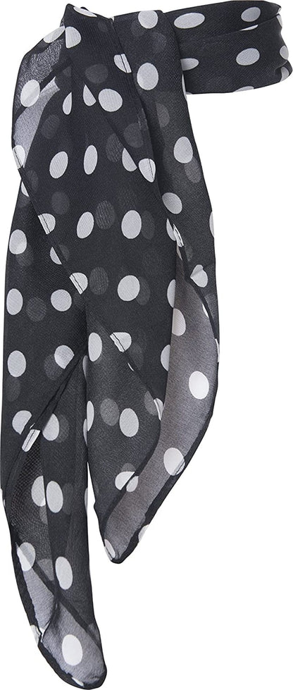 1950S Chiffon Scarf, Vintage Ascot, Retro Hair Tie for Women and Children Apparel & Accessories > Clothing Accessories > Bandanas & Headties Hip Hop 50's Shop Black Polka Dot  